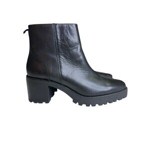 Andre Assous Milla Shoes Womens 8 Black Leather Side Zip Lug Sole Ankle Bootie